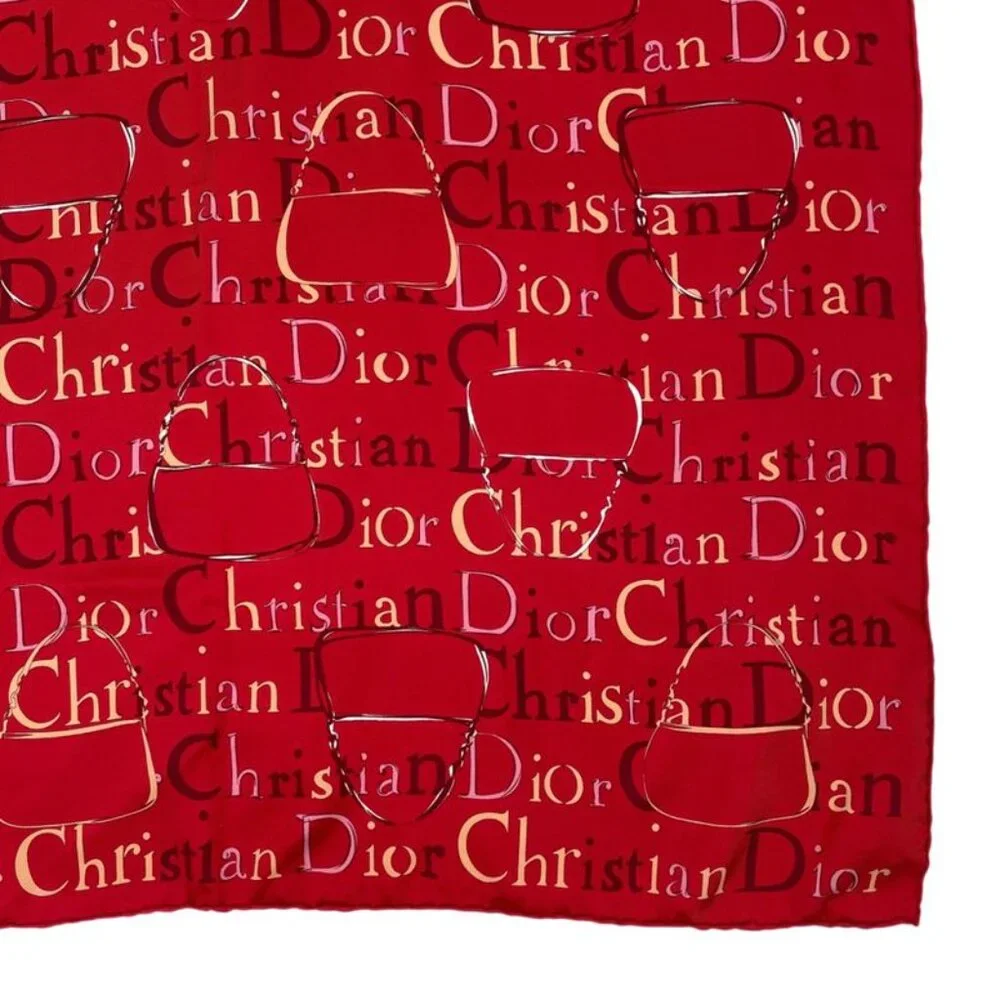 Dior Christian Scarf Silk Logo Back Red